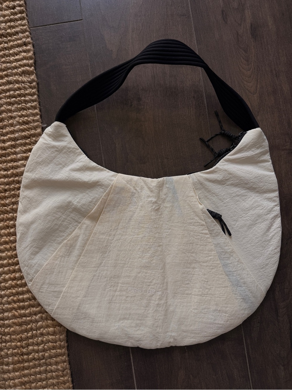 Cream Crescent Shoulder Bag with Wide Black Strap